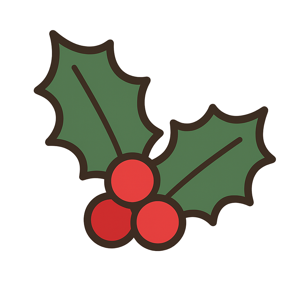 ヒイラギの葉と赤い実のフリーイラスト