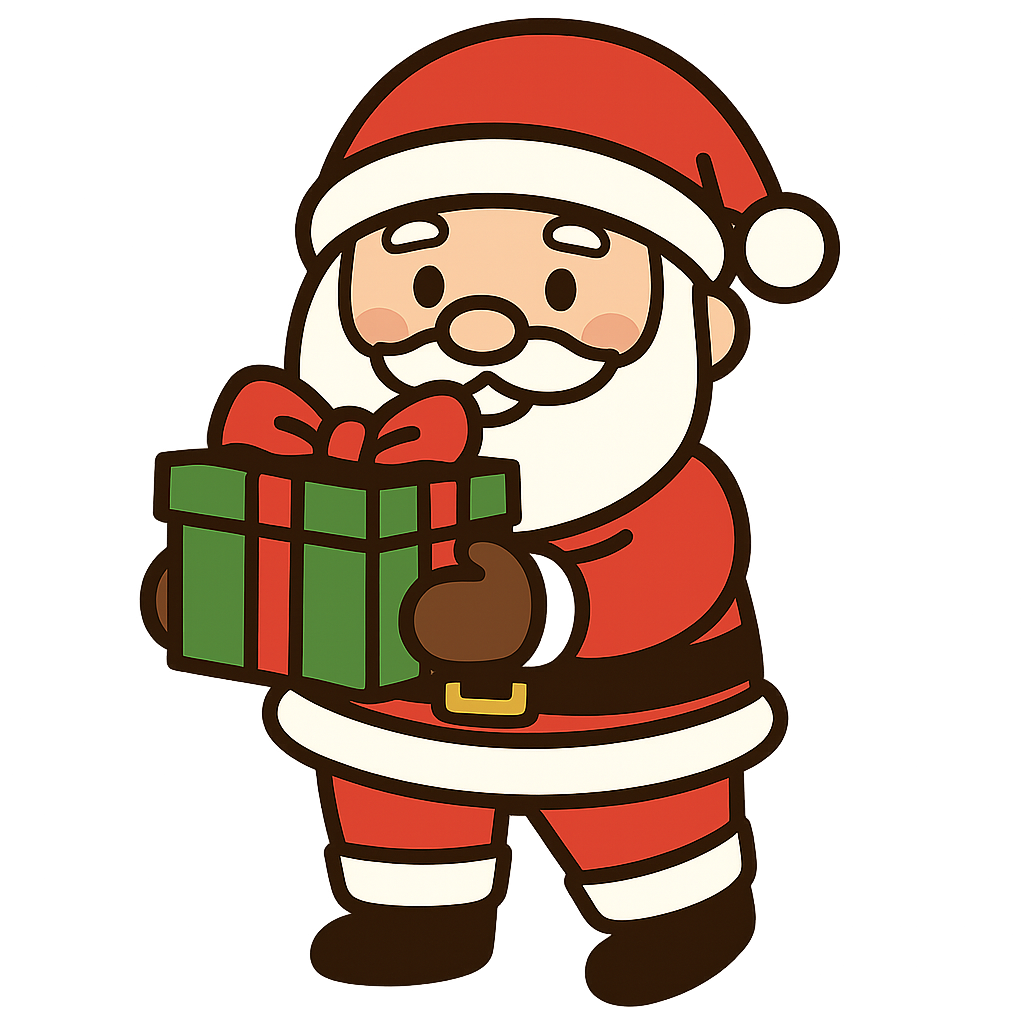 プレゼントを両手で持っているサンタさんのフリーイラストです