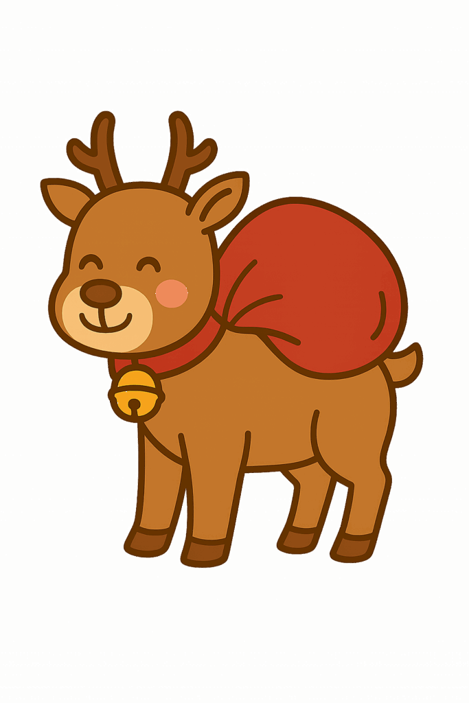 プレゼント袋を背負っているトナカイのフリーイラスト