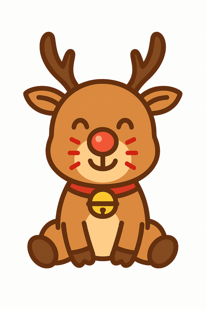 かわいいトナカイのフリーイラストです（鼻が光ってるイメージ）