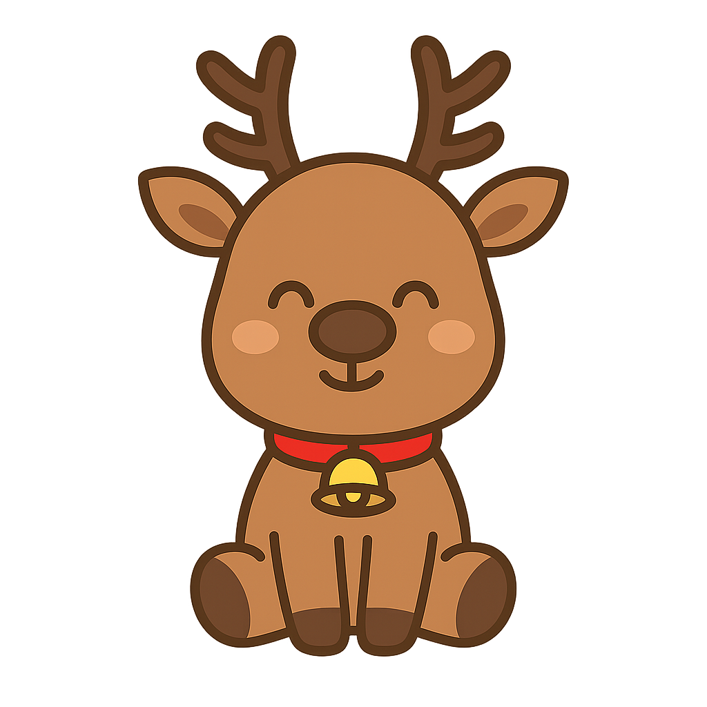 かわいいトナカイのフリーイラストです（笑顔で座ってる）