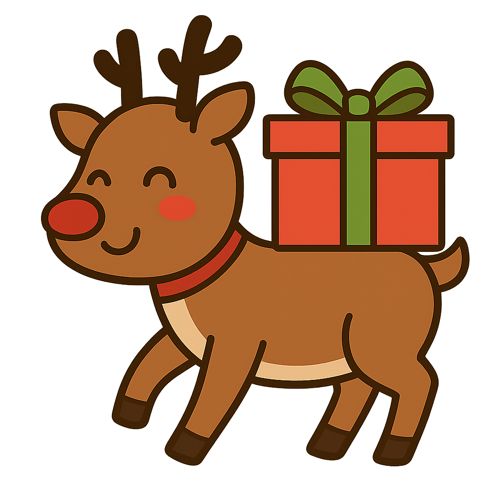 プレゼントを背中に乗せたトナカイのフリーイラストです