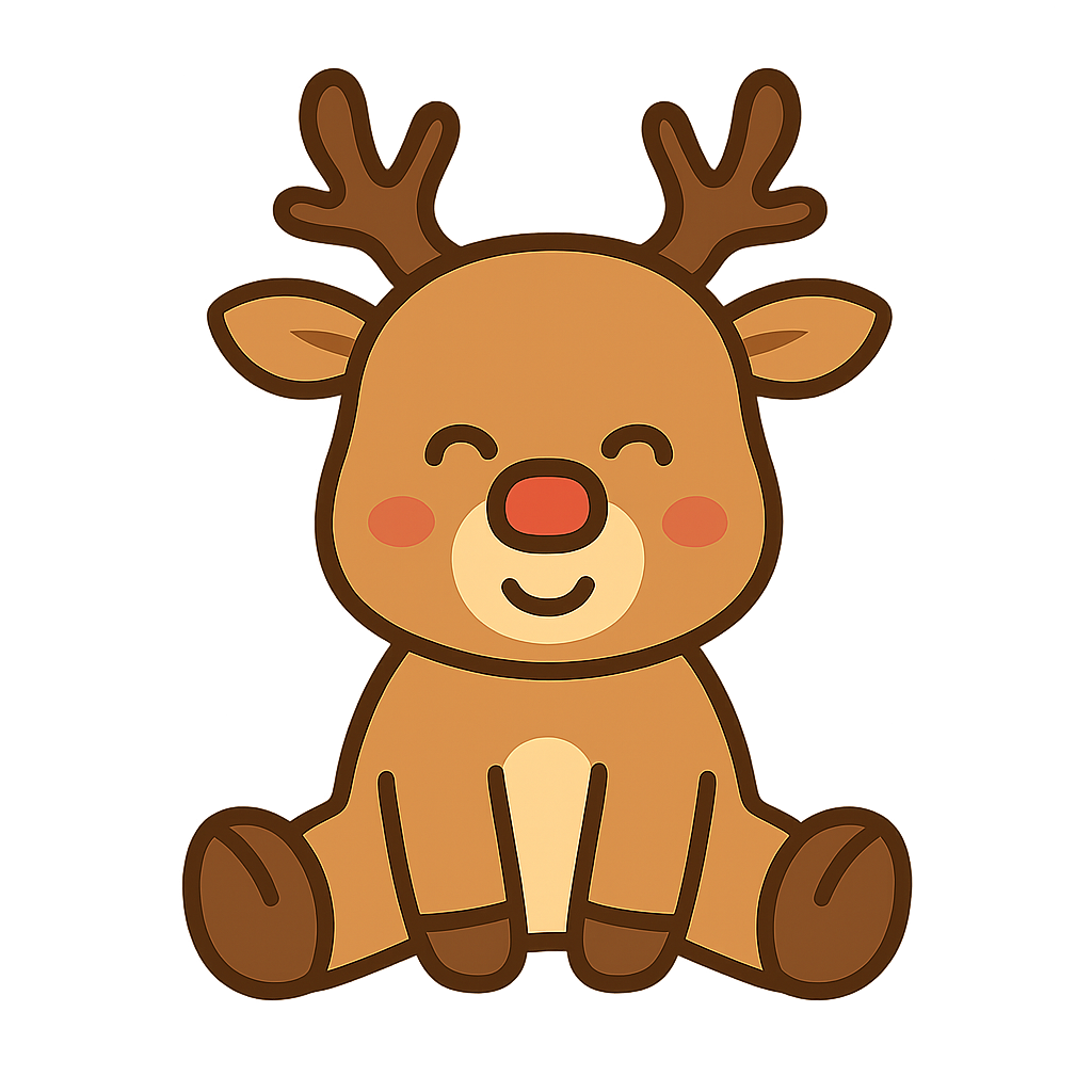 かわいいトナカイのフリーイラストです（座ってる、シンプル）