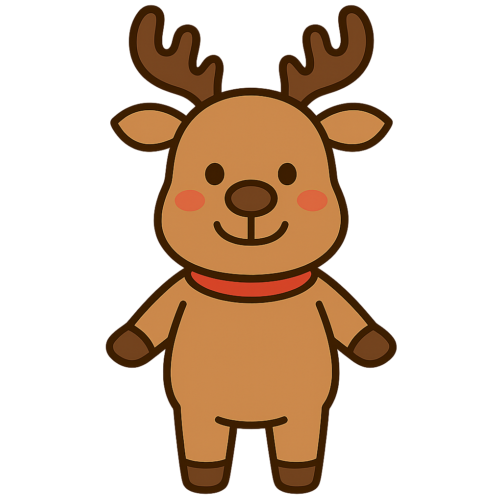 かわいいトナカイのフリーイラストです（シンプル、ちょっと長め）