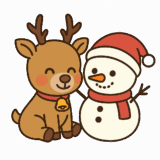 トナカイと雪だるまのフリーイラストです