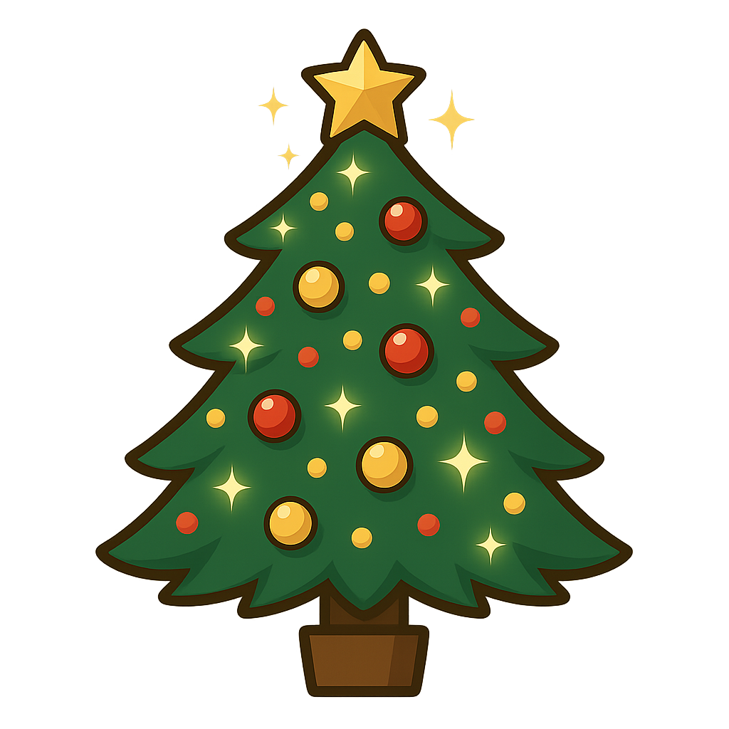 キラキラと光るクリスマスツリーのフリーイラストです