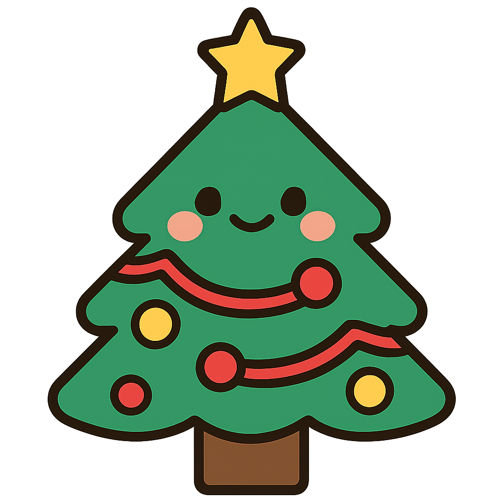 キャラクター化したクリスマスツリーのフリーイラストです