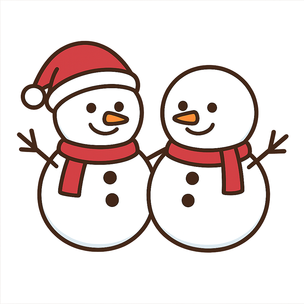 仲良し2人組！雪だるまのフリーイラストです