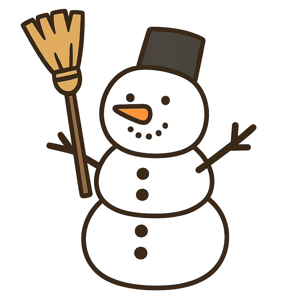 ホウキを持った雪だるま（3段）のフリーイラストです