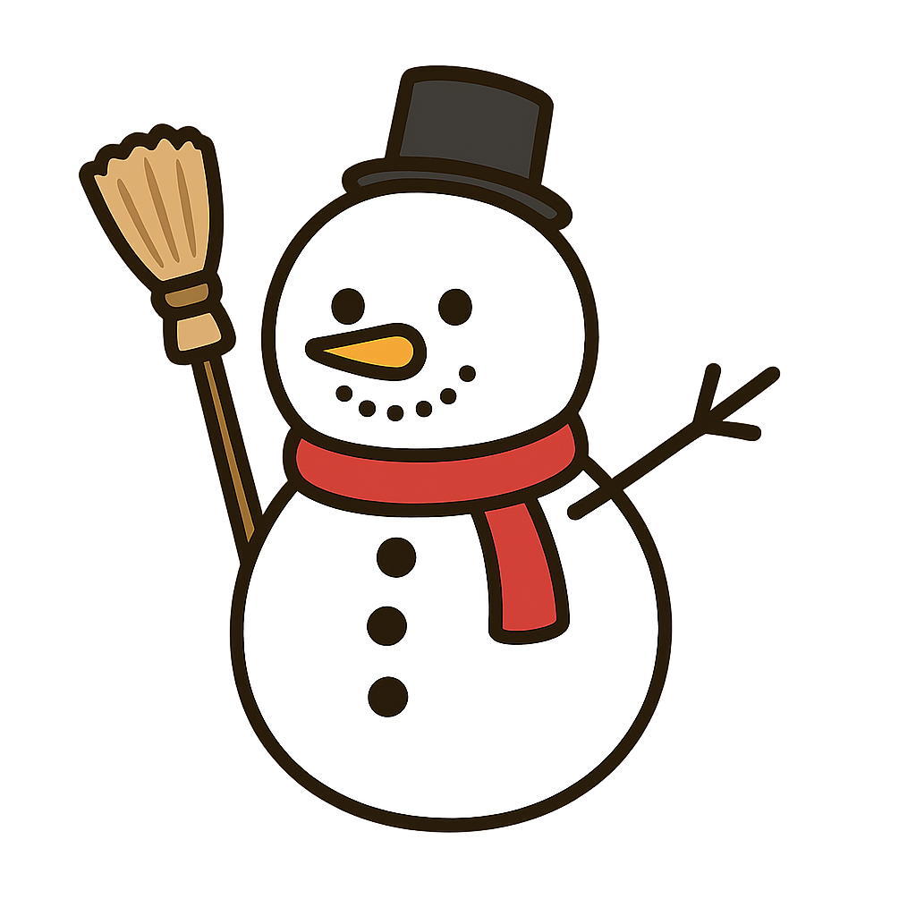 ホウキを持った雪だるまのフリーイラストです