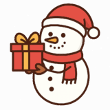 プレゼントを持った雪だるまのフリーイラストです