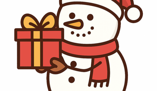 プレゼントを持っている「雪だるま」のイラスト