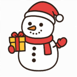 片手にプレゼントを持った雪だるまのフリーイラストです
