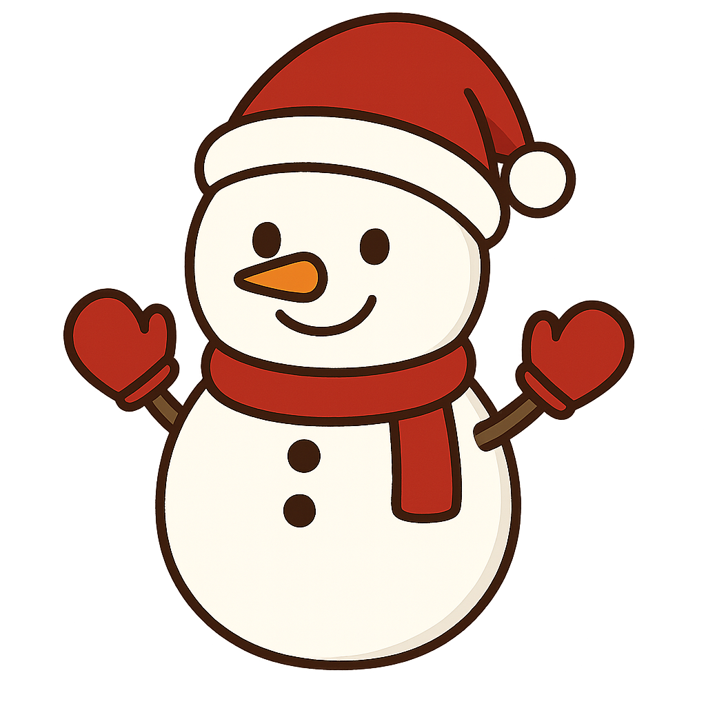 両手に手袋をはめた雪だるまのフリーイラストです