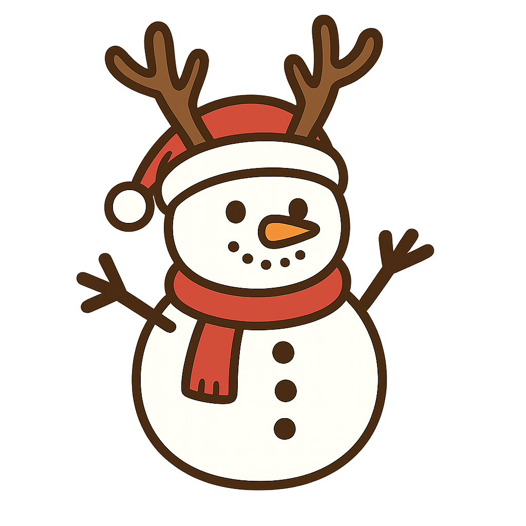 トナカイの角をつけた雪だるまのフリーイラストです