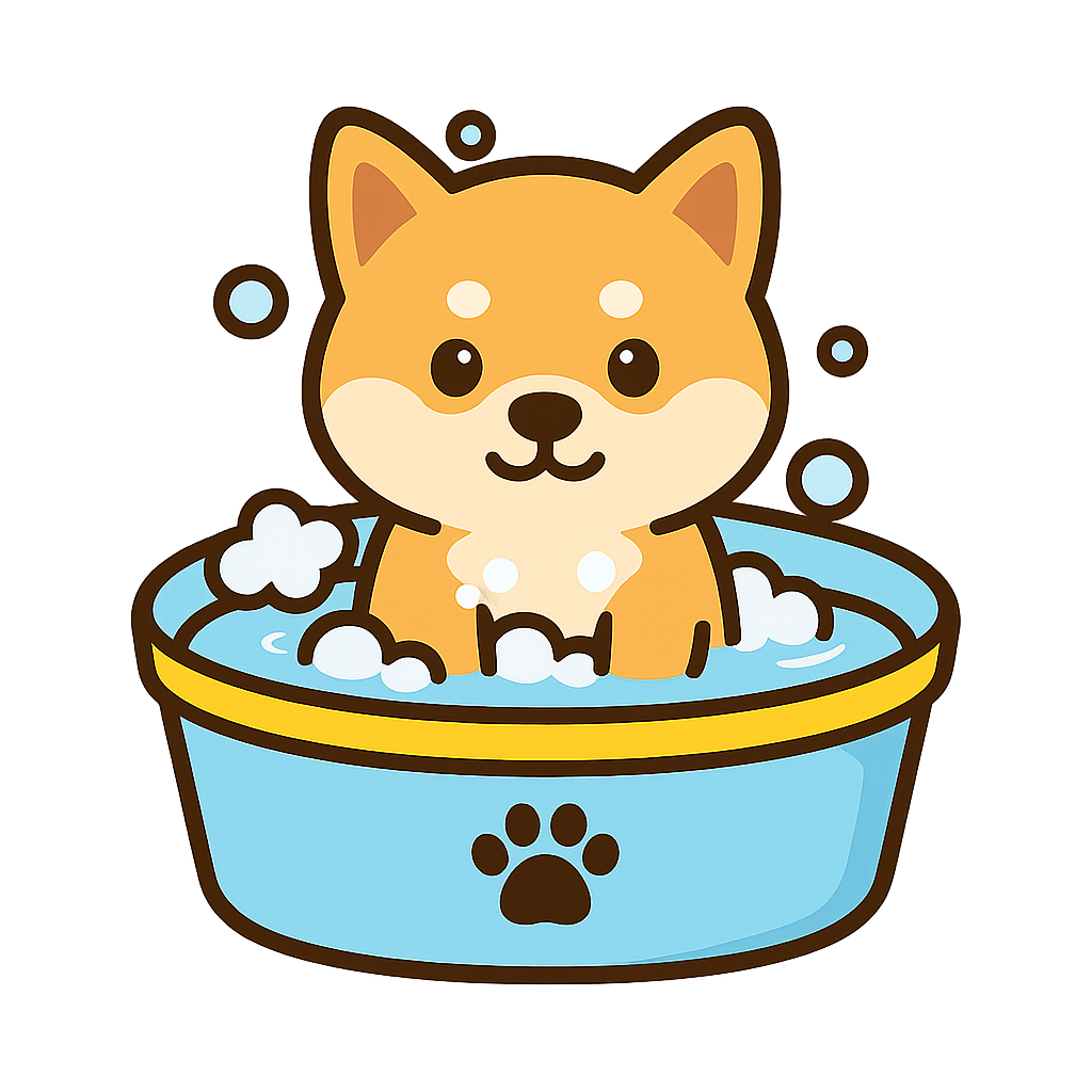 お風呂に入っている「柴犬」のフリーイラストです